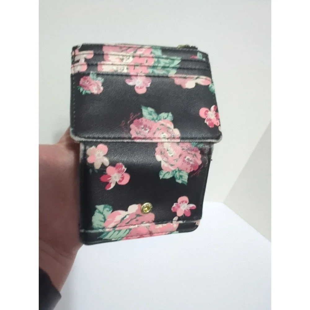 JUICY COUTURE Black Pink Flower Zipper Snap Wallet Card Case Small